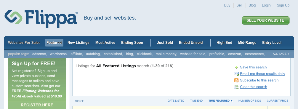 websites for sale navigation